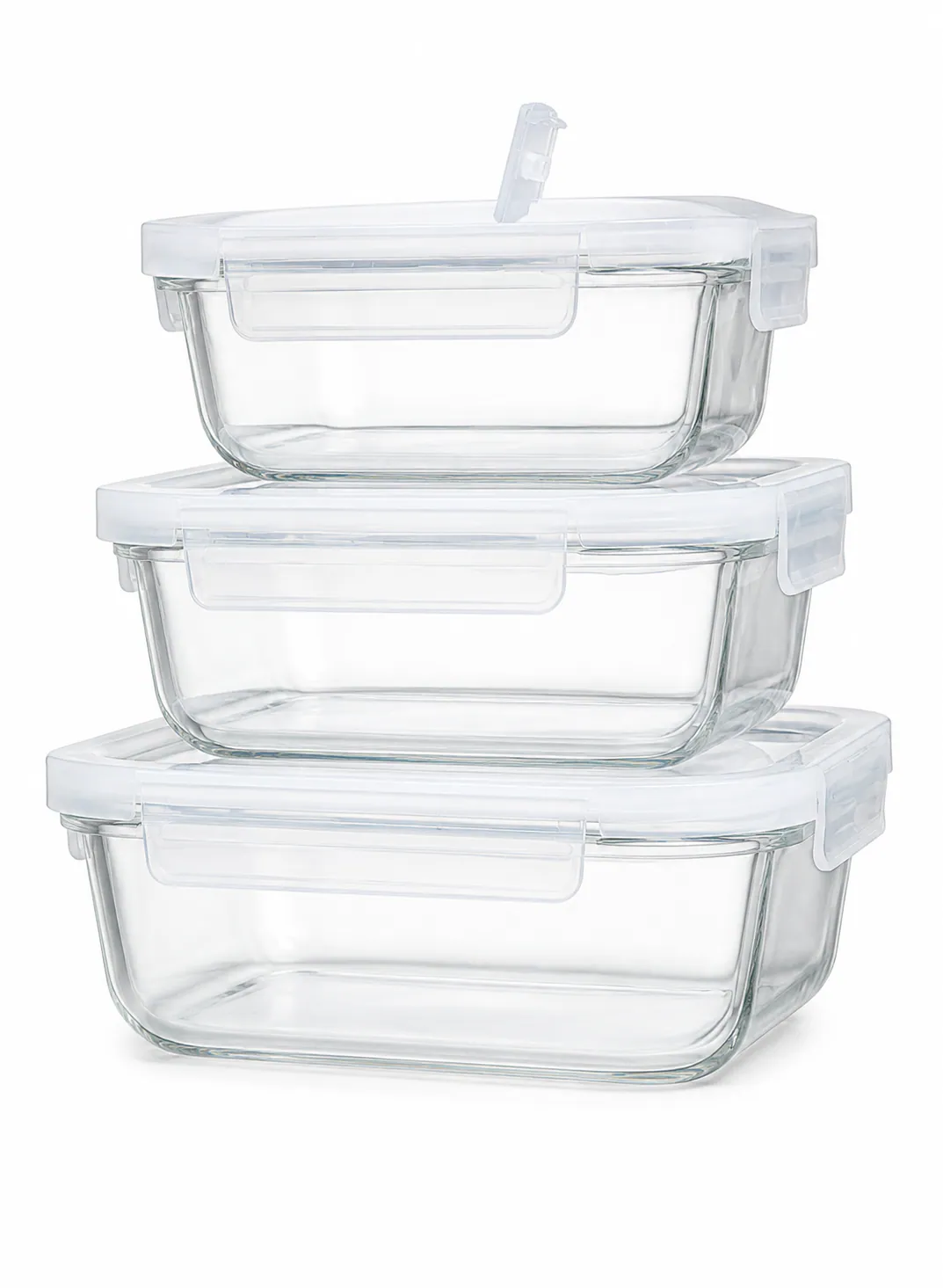 3-Piece Borosilicate Glass Food Container Set with Locking Lids – 410ml / 680ml / 1040ml