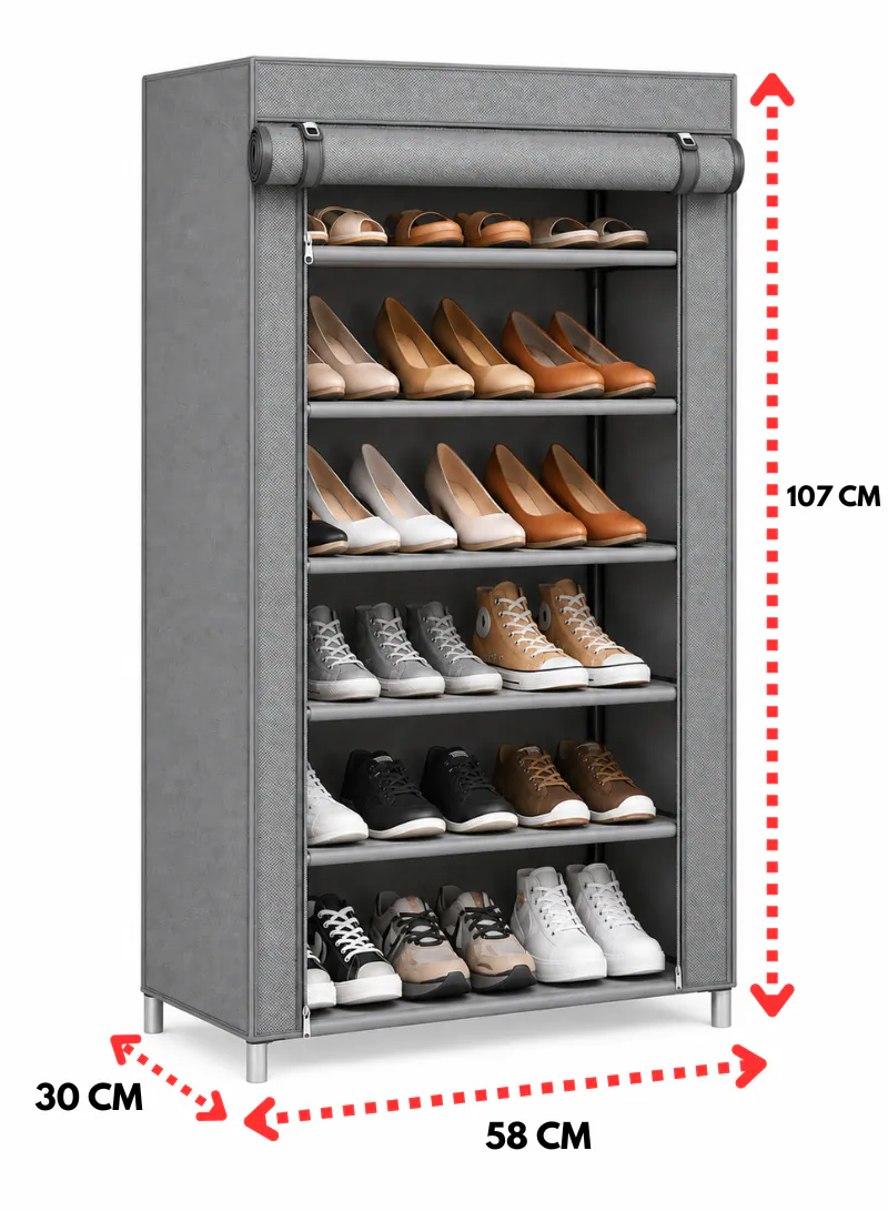 Portable 7-Tier Shoe Rack with Fabric Cover – 58 × 30 × 107 cm 3