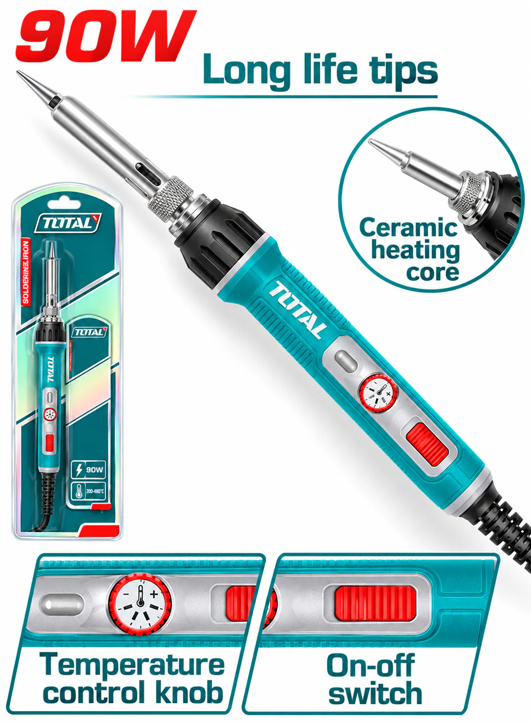 TOTAL 90W Electric Soldering Iron with Adjustable Temperature