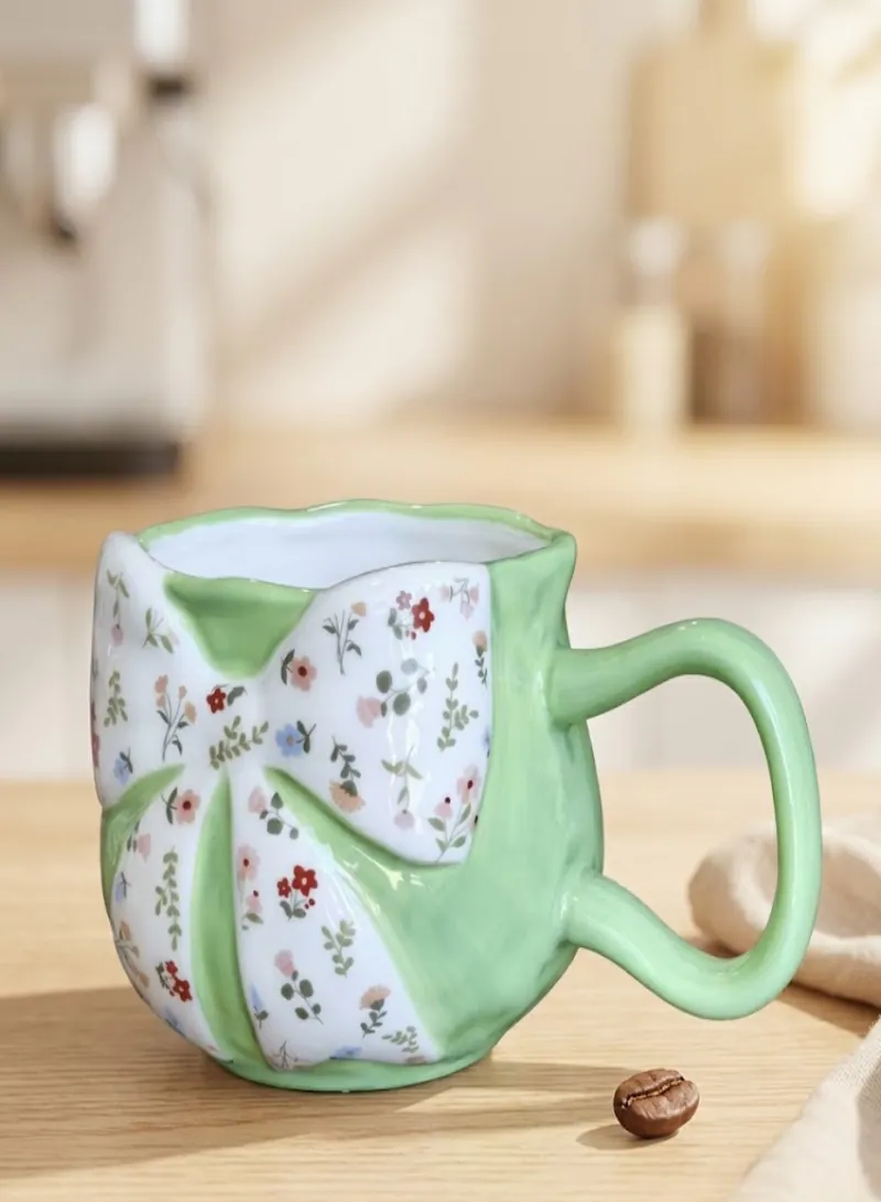 Elegant Floral Bow Ceramic Mug with Handle – Cute Coffee & Tea Cup for Home & Office 3
