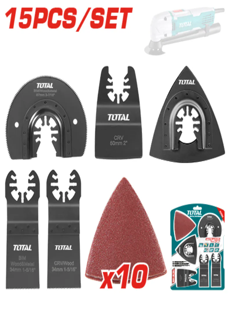 TOTAL 15 PCS Multi-Function Tool Accessory Set – Cutting, Sanding & Scraping Kit