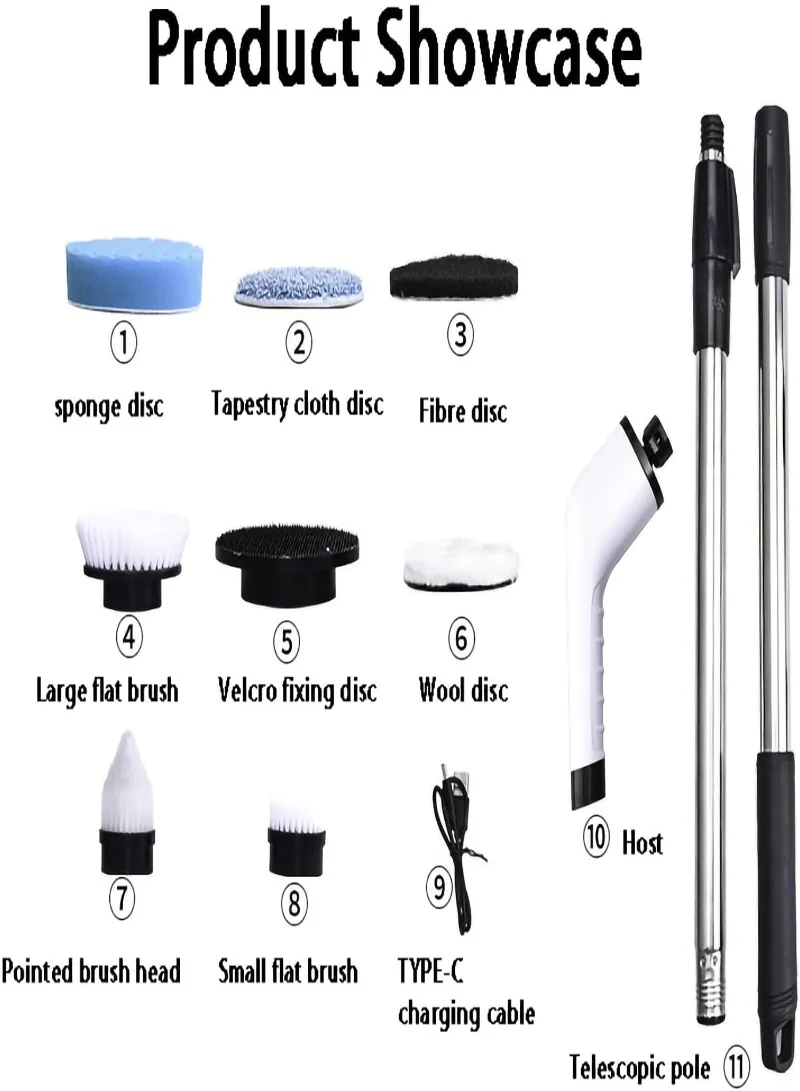Electric Spin Scrubber 75W – Cordless Cleaning Brush with 8 Replaceable Heads, Digital Display & 2 Speeds 6
