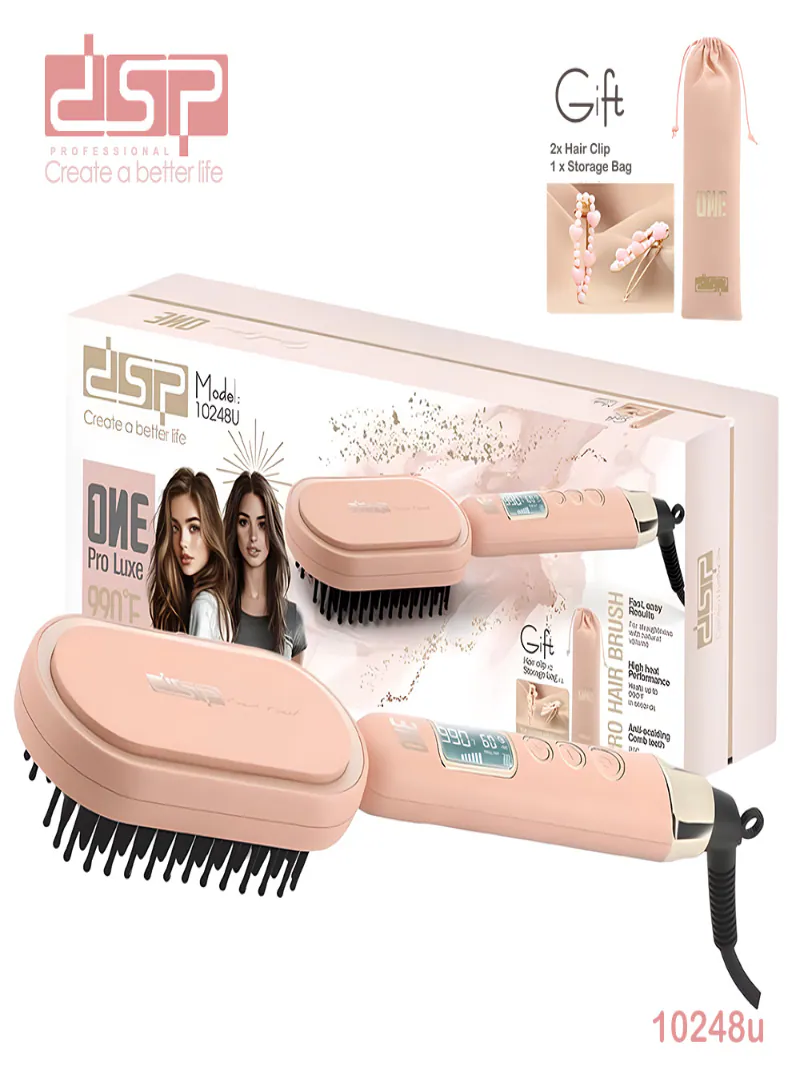 DSP Pro Luxe Brush 10248U Peach Pearl Series – 60W Heated Hair Styling Brush with LCD Temperature Control 5