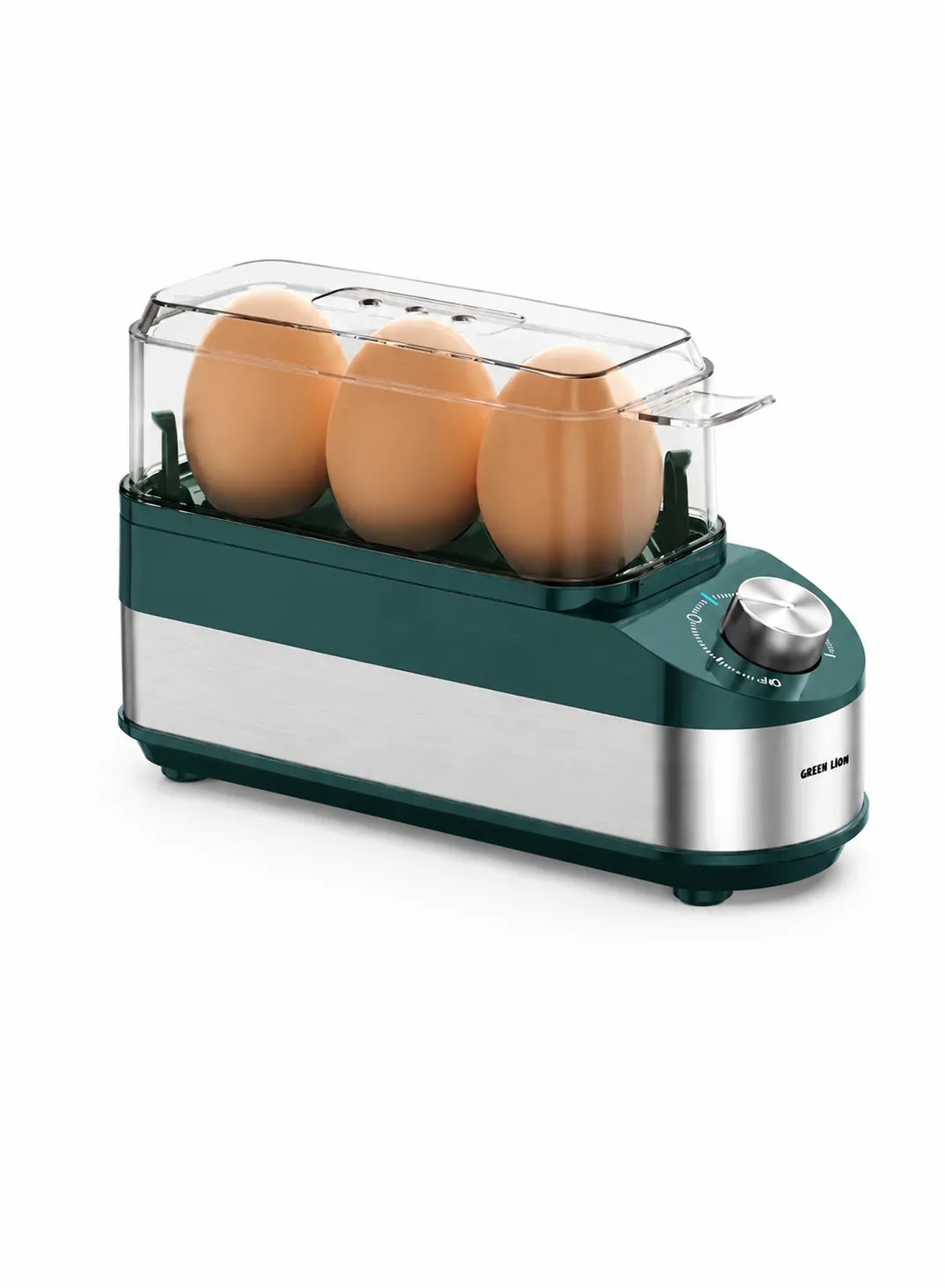 Green Lion Trio Egg Cooker 210W with 3-Egg Capacity, Auto Shut-Off & Measuring Cup – Green