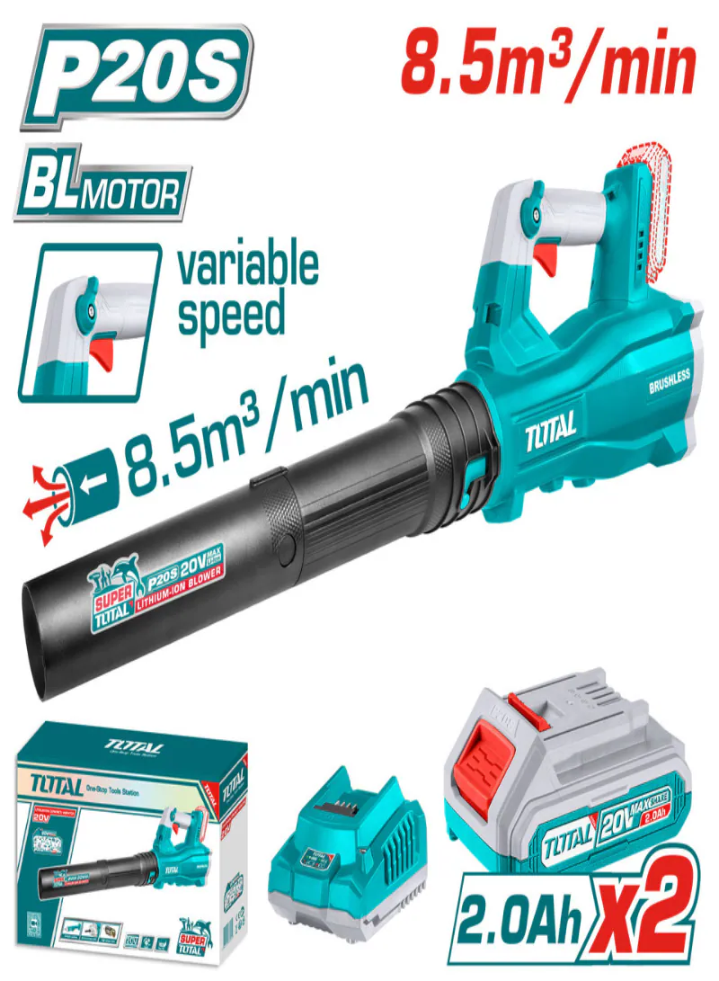 Total 20V Brushless Cordless Leaf Blower with 2×2.0Ah Batteries & Charger