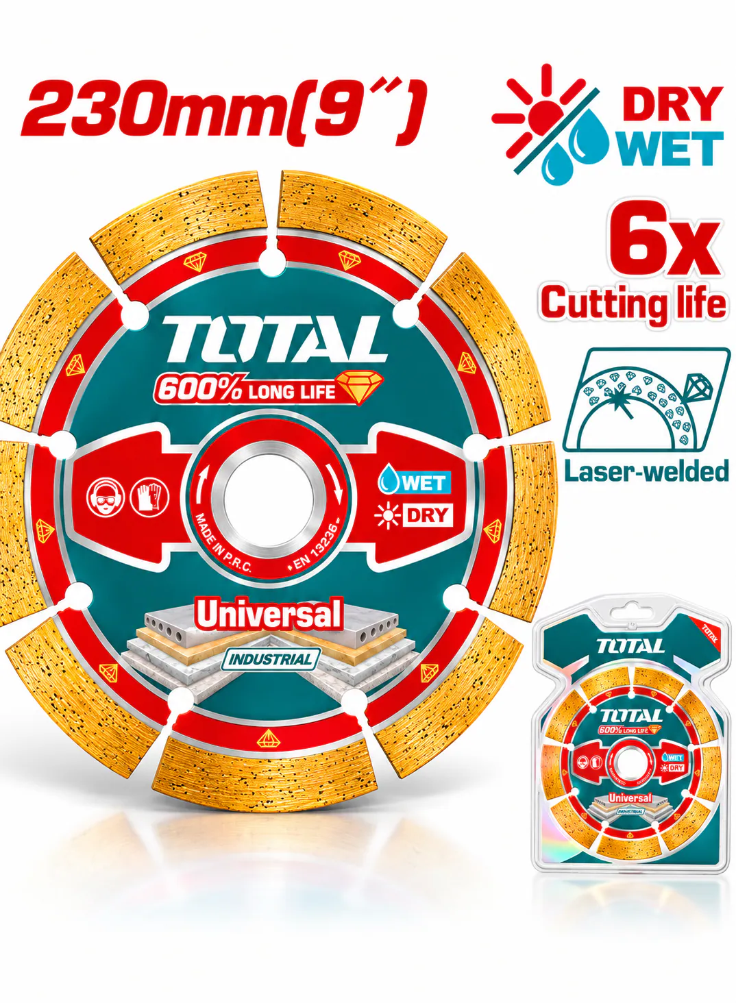 TOTAL Industrial Segmented Diamond Cutting Disc – 230 mm (9")