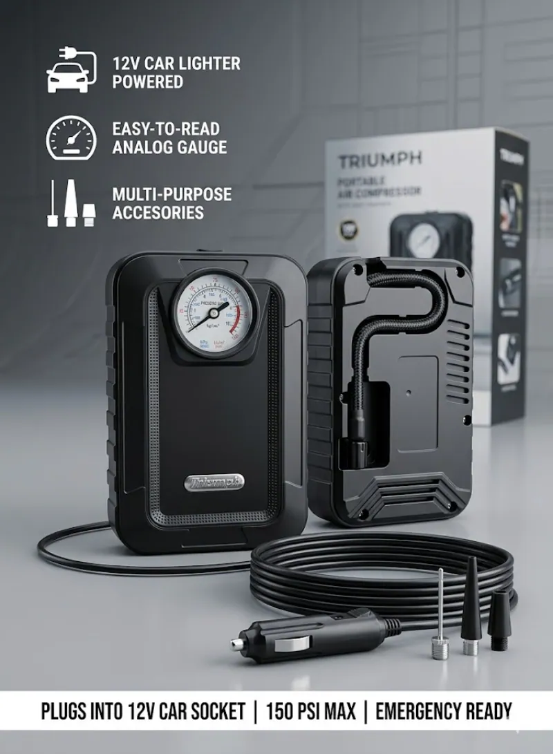 HQ-05B Portable Tire Inflator Air Compressor – Digital Auto Air Pump with LED SOS Light