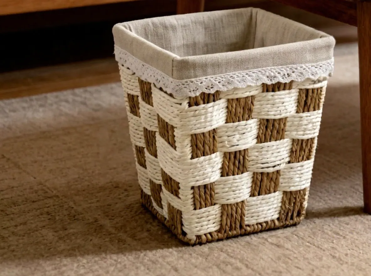 Elegant Handwoven Tissue Box Cover & Storage Basket Set – Natural Wicker with Fabric Lining 2