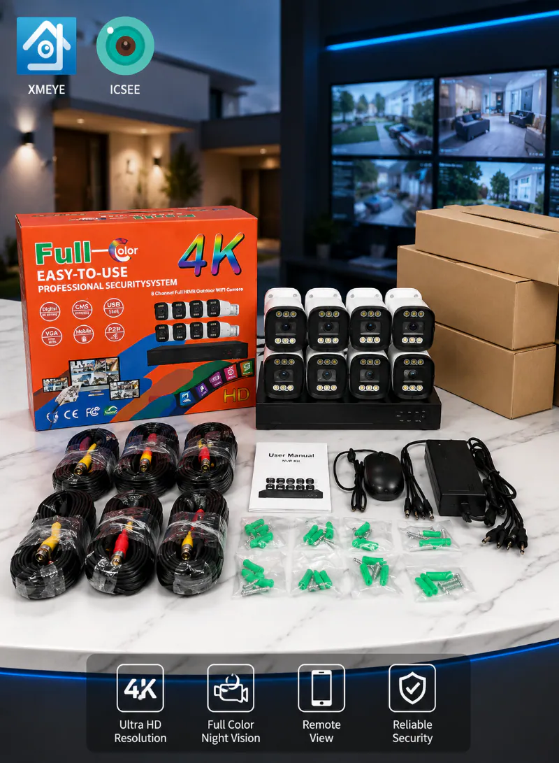 TELI VISION TVI A8 8-Camera CCTV Kit – XMEYE / ICSEE DVR XVR Full Color Bullet Cameras, 2MP, IP67 Waterproof