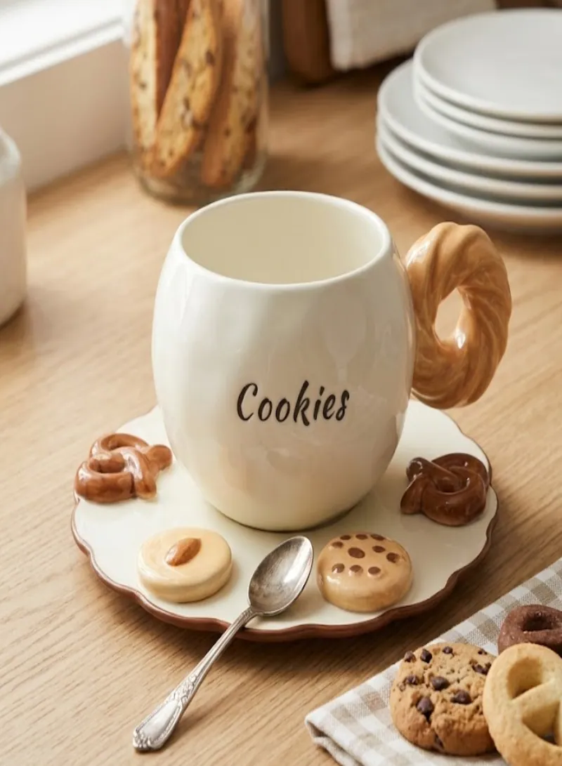 Cookies Mug with Plate Set – Ceramic Coffee Cup with Decorative Cookie Plate