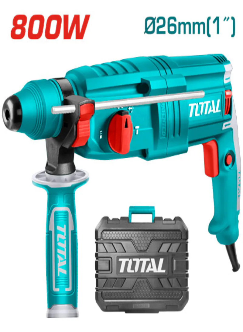 TOTAL 800W SDS Plus Rotary Hammer Drill – 26mm Concrete Drill with 2.5J Impact Energy