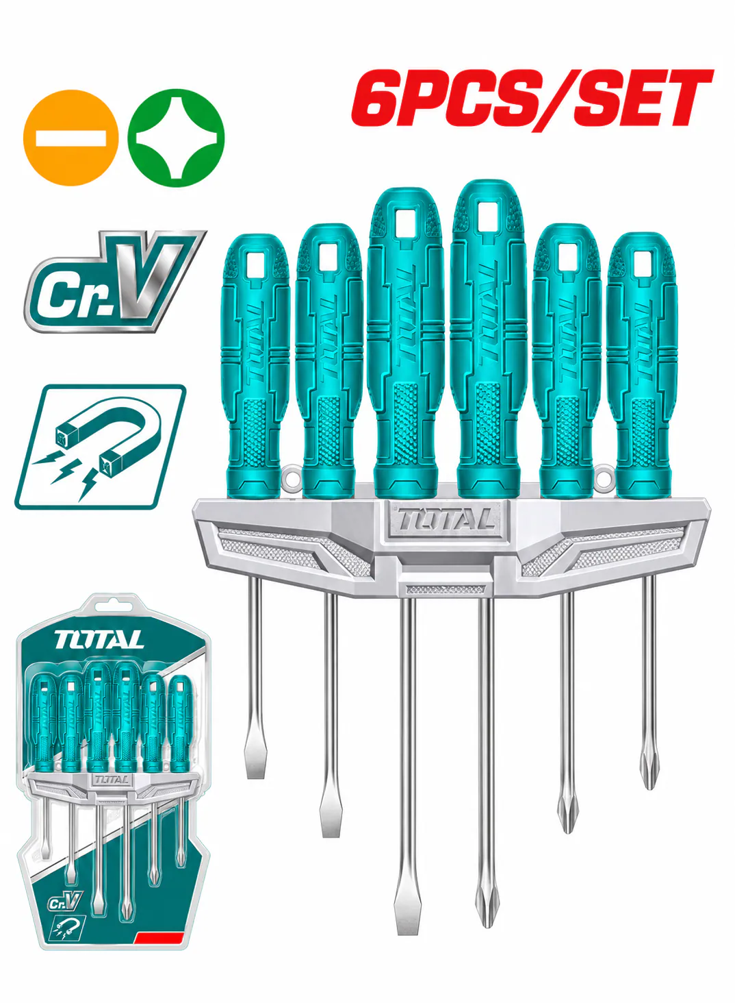 TOTAL 6-Piece Magnetic Screwdriver Set with Plastic Handles