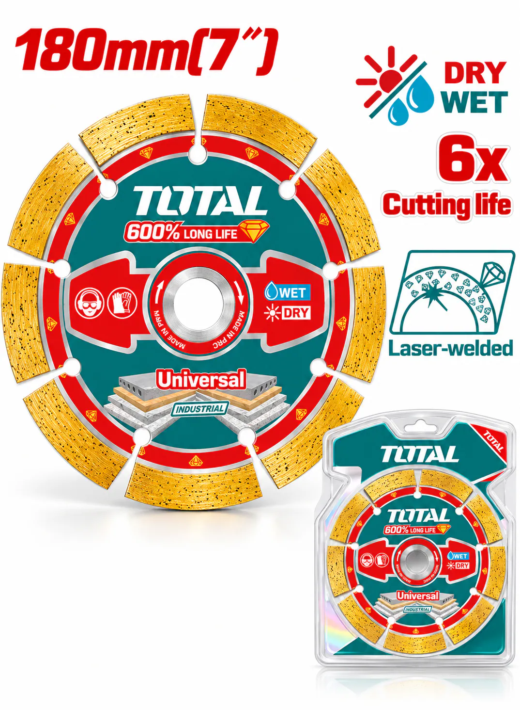 TOTAL Industrial Segmented Diamond Cutting Disc – 180 mm (7")
