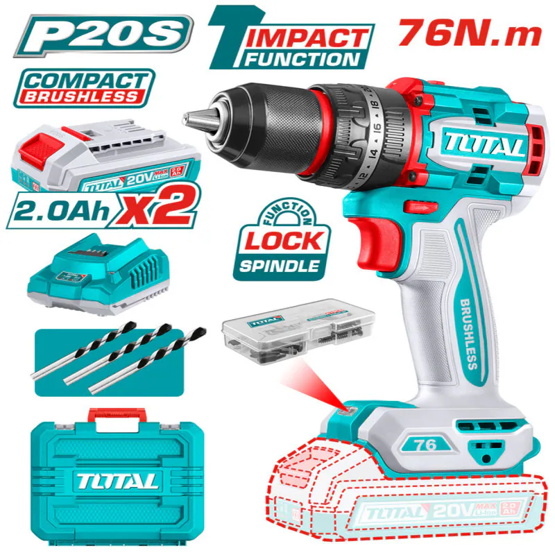 Total 20V 76Nm Brushless Cordless Drill Kit | Compact Power & Professional Performance