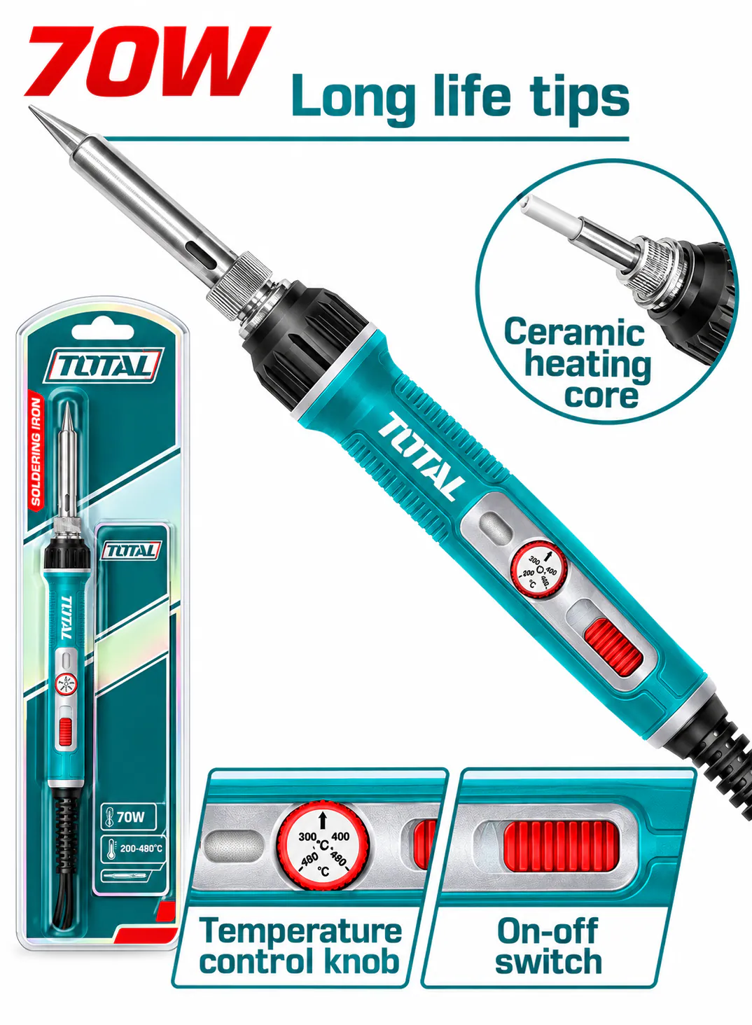 TOTAL 70W Electric Soldering Iron with Adjustable Temperature