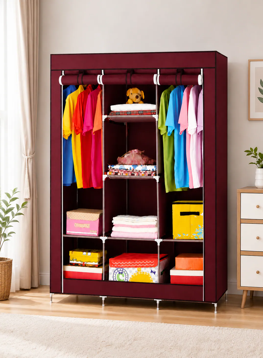 Portable Double Wardrobe with Non-Woven Fabric Cover & 8 Shelves – 130 × 45 × 175 cm | Model 88130 2