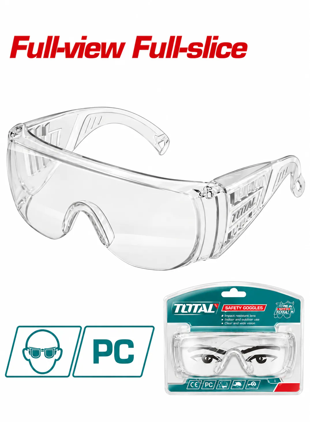 TOTAL Wide Transparent Safety Glasses – Full-View Clear Lens – Polycarbonate (PC) Material – Impact-Resistant Protective Eyewear – Lightweight Industrial Safety Goggles – Indoor & Outdoor Eye Protection