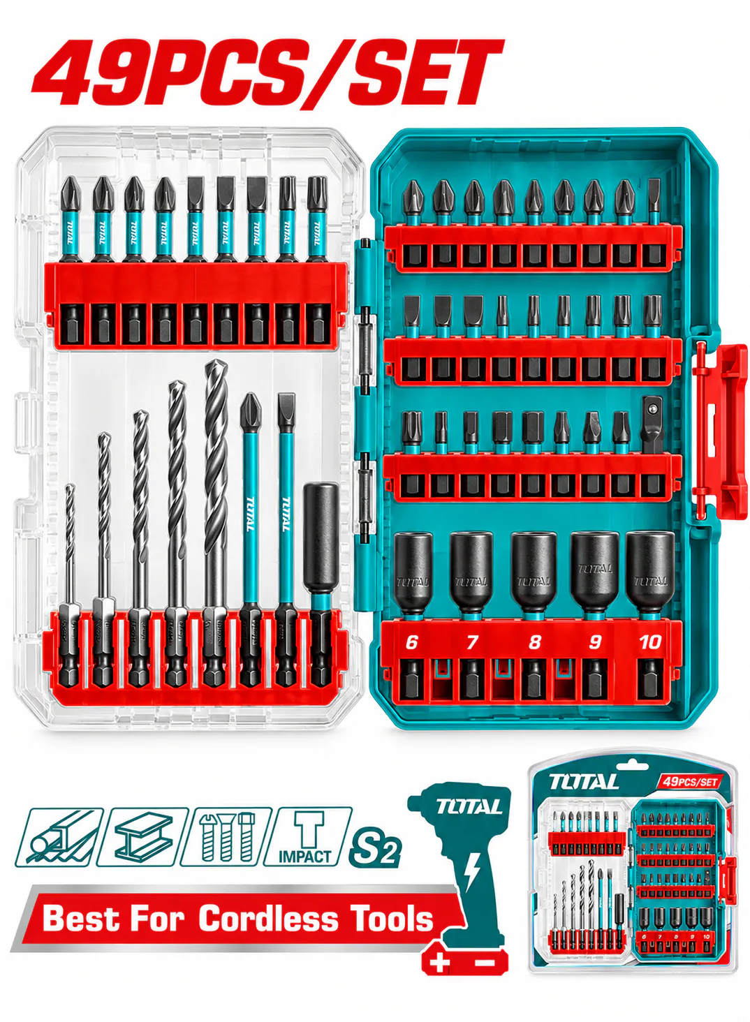 TOTAL Industrial 49-Piece Impact Screwdriver Bit & Drill Set