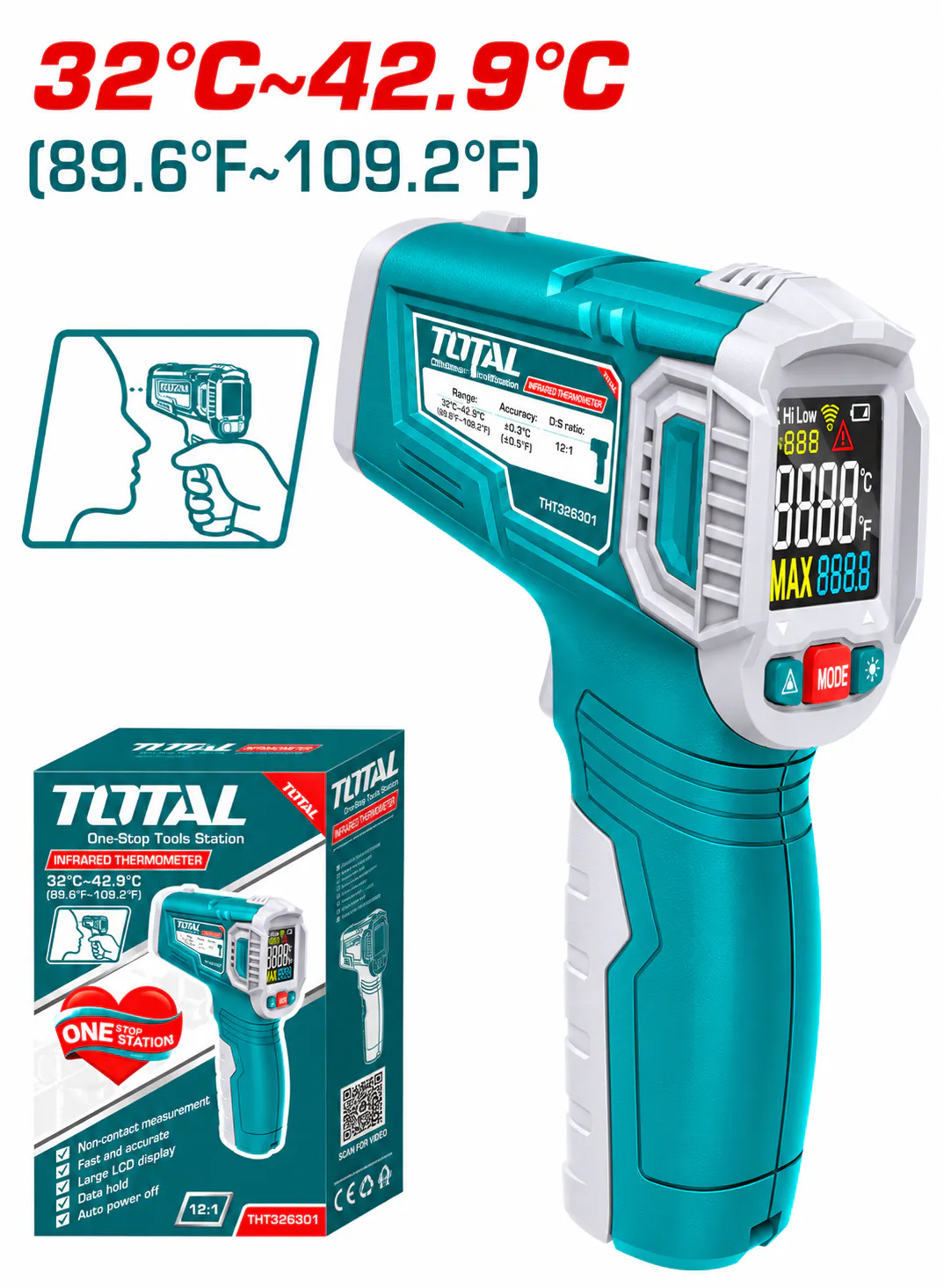 TOTAL Digital Infrared Forehead Thermometer – Non-Contact