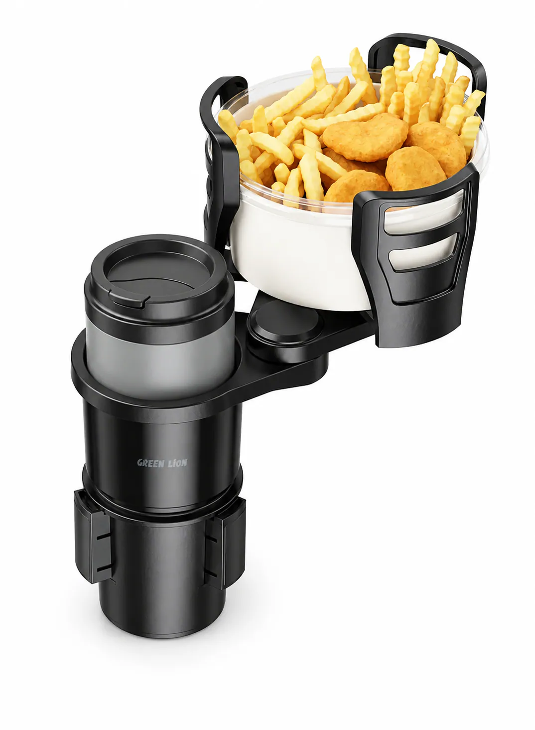 reen Lion Drive Flex 2-in-1 Car Cup Holder with Expandable Food Tray & 360° Rotation – Black