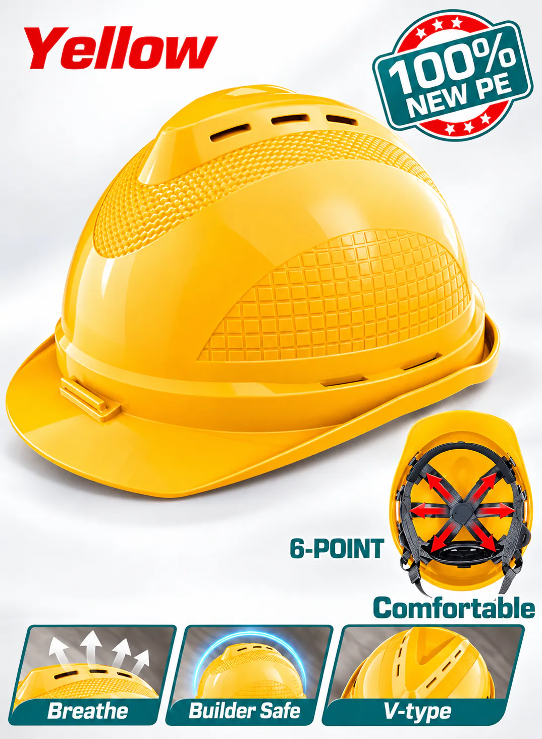TOTAL Yellow Safety Helmet with Ventilation