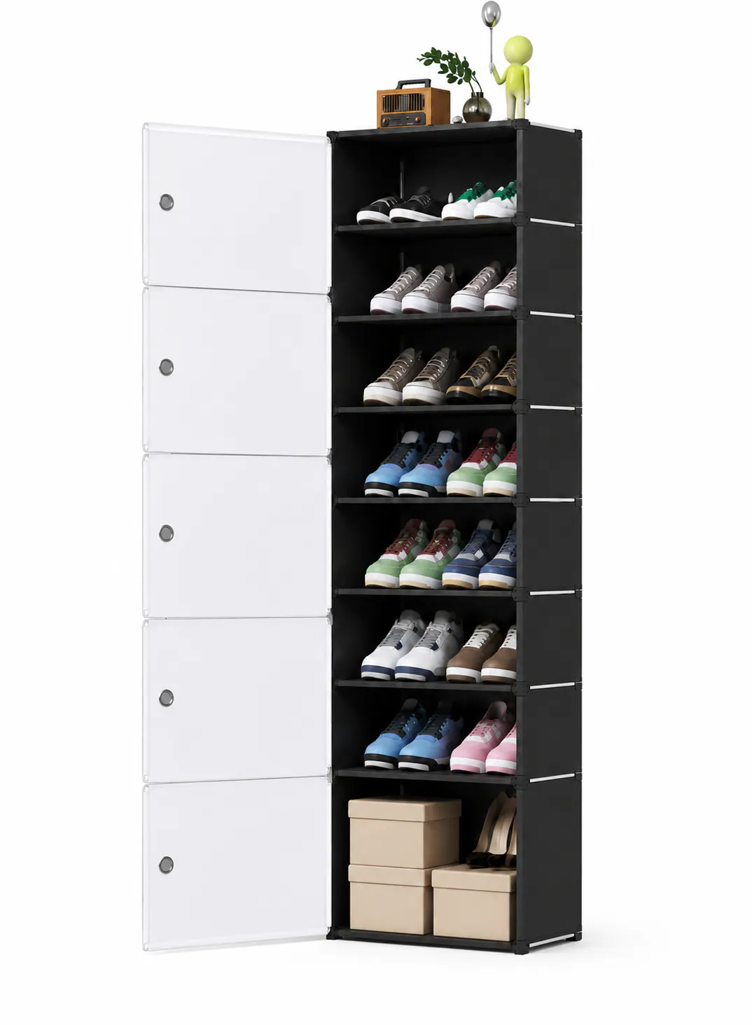 Slim 8-Tier Portable Shoe Storage Cabinet with Doors – 42 × 28 × 152 cm