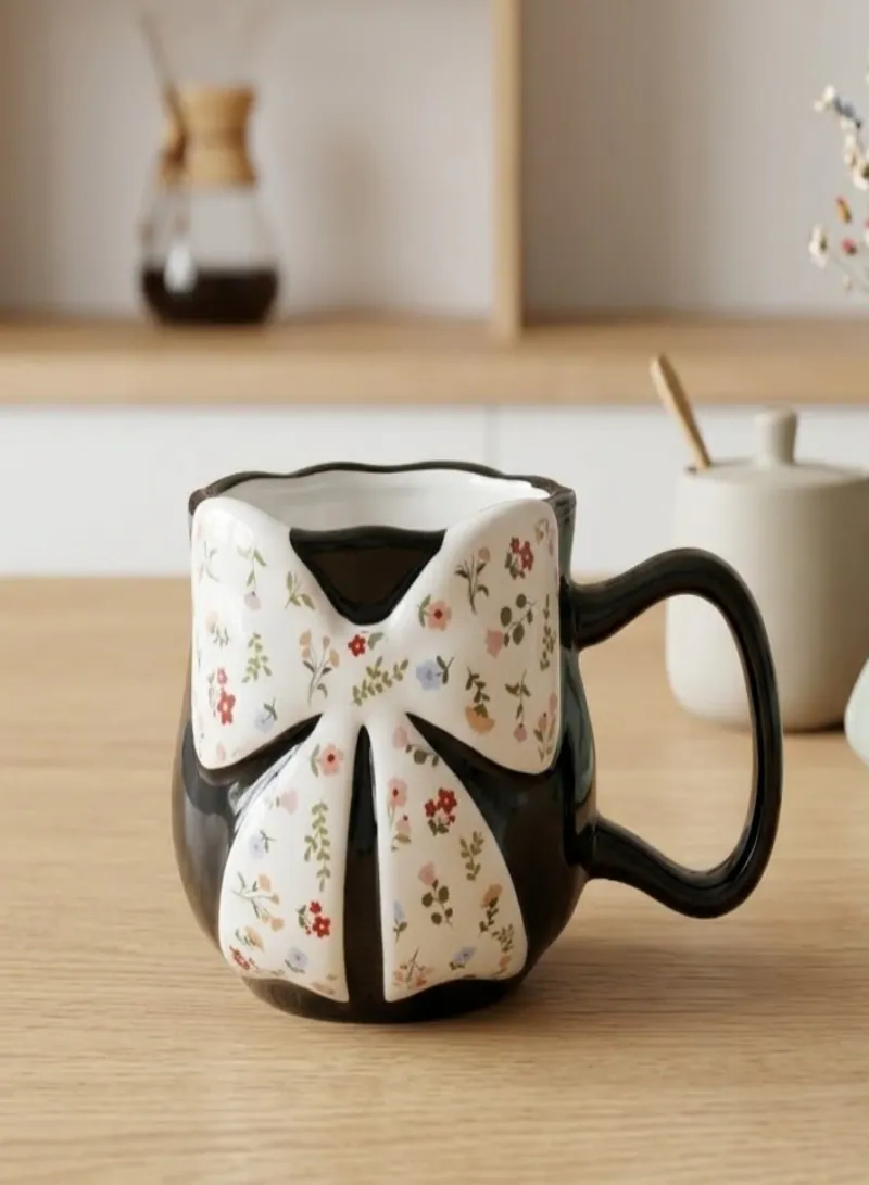 Elegant Floral Bow Ceramic Mug with Handle – Cute Coffee & Tea Cup for Home & Office 2
