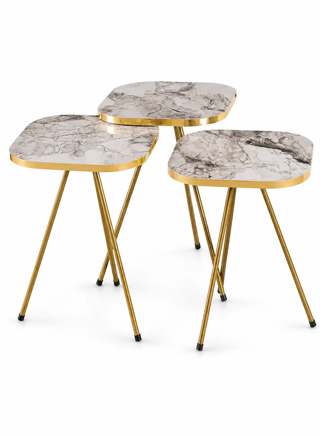 White Marble Center Table with 3 Nesting Tables – 4-Piece Modern Table Set with Gold Metal Legs 3