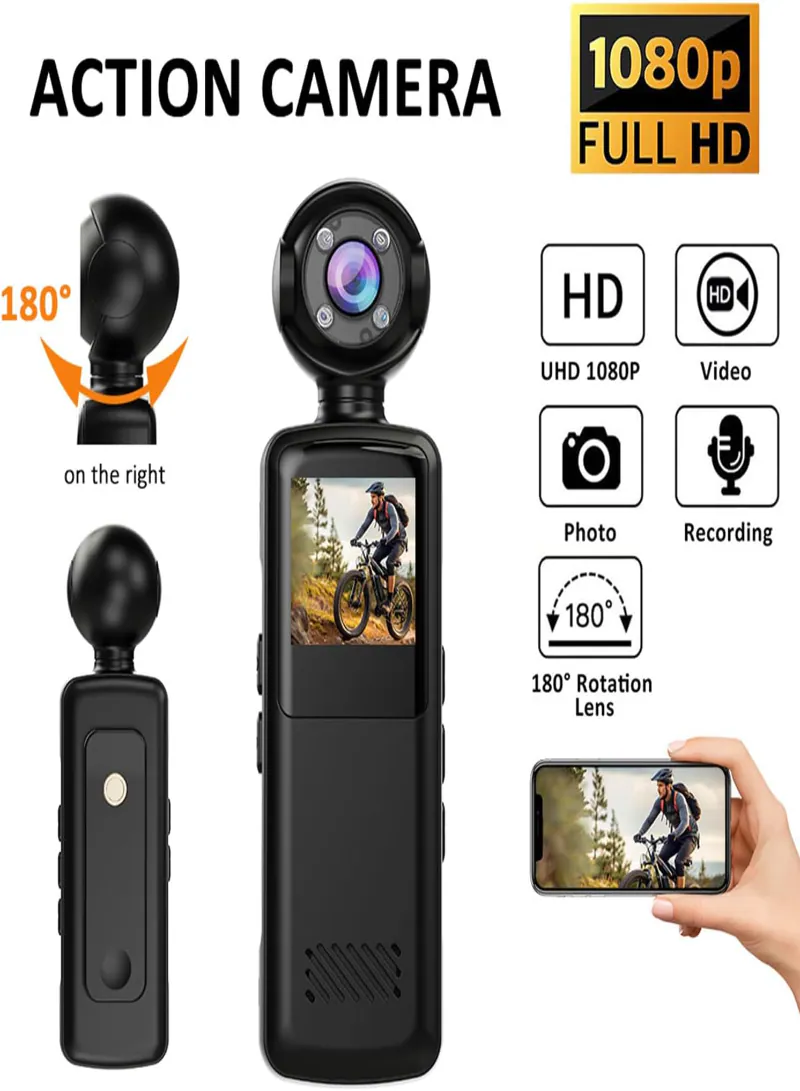 كاميرا أكشن DAUZ بدقة 1080P Full HD – كاميرا رياضية محمولة WiFi مع زاوية واسعة 140° وعدسة قابلة للدوران ورؤية ليلية 4