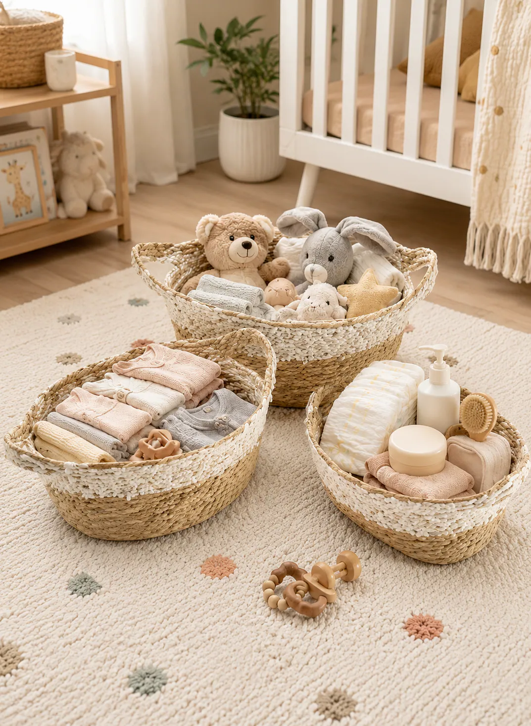 Seagrass Basket Set 3 Pieces – Natural Woven Storage Baskets with Handles