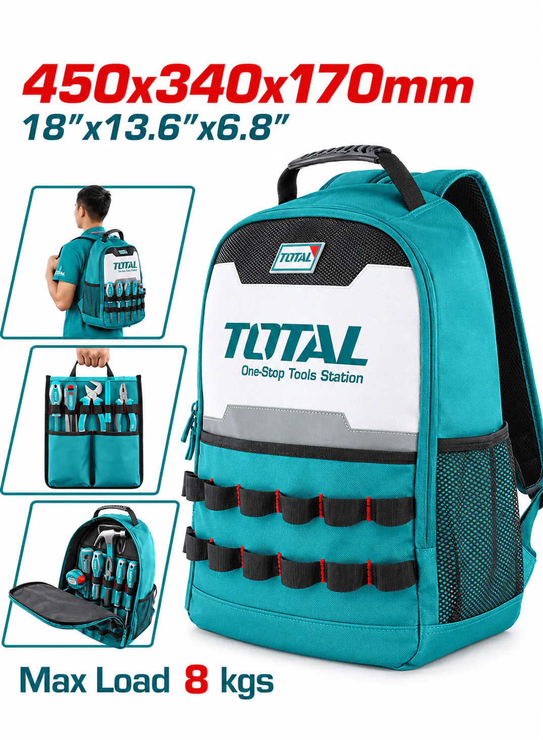 TOTAL Professional Tool Backpack – 18" (450 × 340 × 170mm)