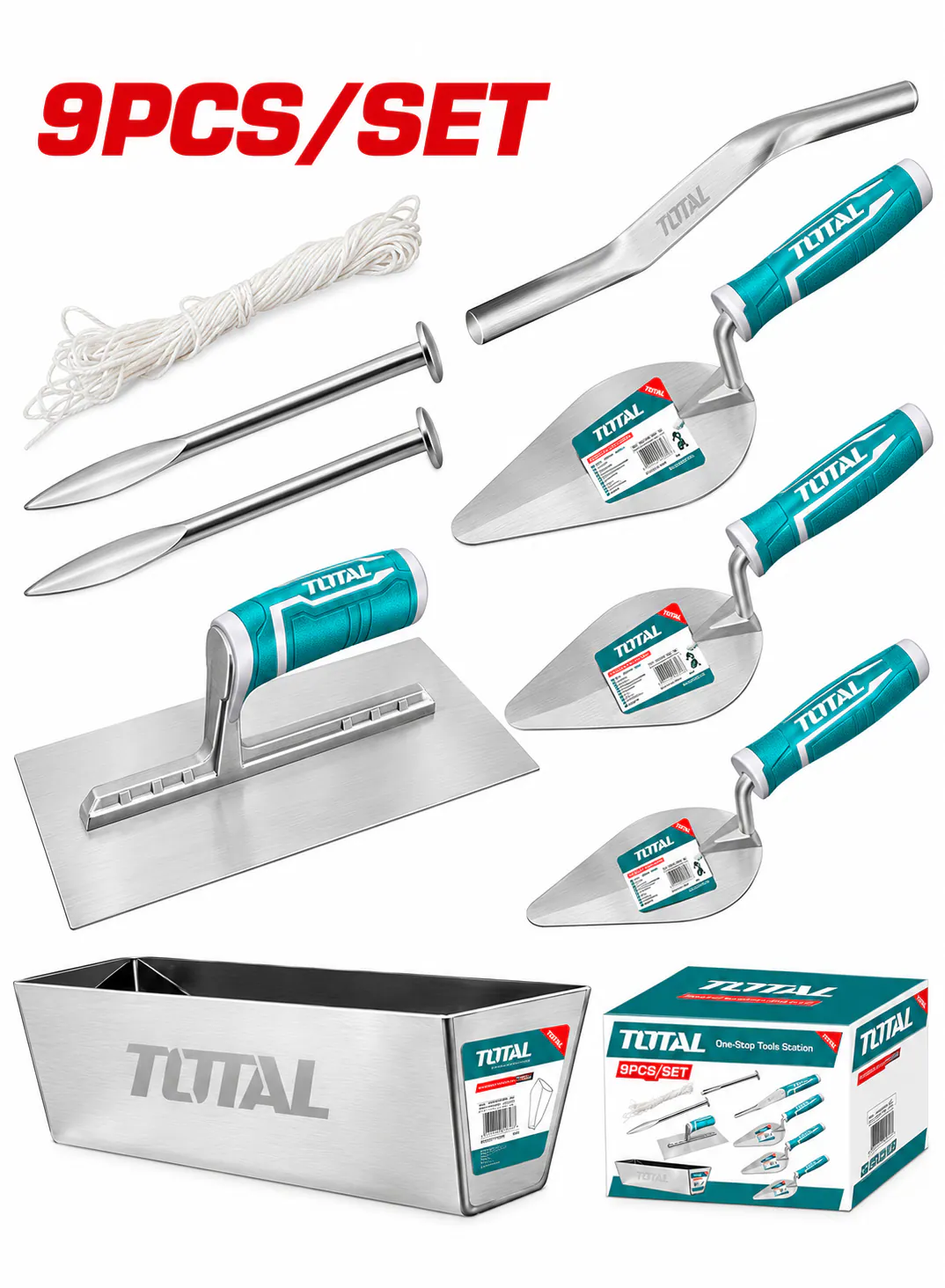  TOTAL 9-Piece Professional Masonry and Bricklaying Tool Set