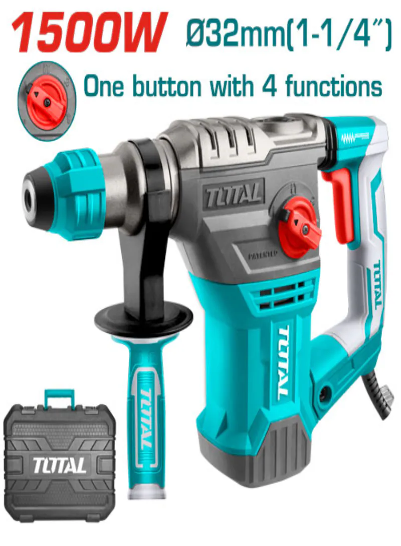 TOTAL SDS Plus Rotary Hammer Drill 1500W – 32mm Drill & Demolition Hammer with 5.5J Impact Energy
