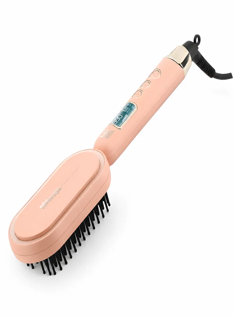 DSP Pro Luxe Brush 10248U Peach Pearl Series – 60W Heated Hair Styling Brush with LCD Temperature Control