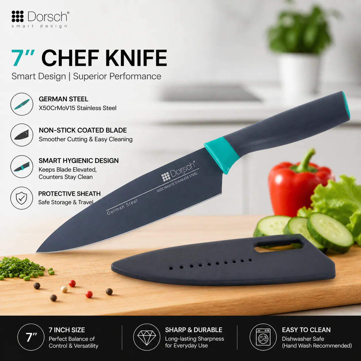 Dorsch Smart Design 7” Chef Knife – Premium Stainless Steel Professional Kitchen Knife 2