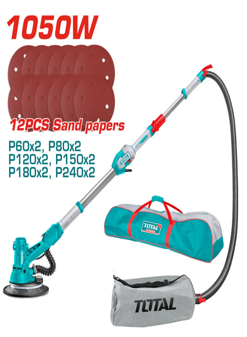 TOTAL 1050W Industrial Wall Sander – 225mm Drywall Sander with LED Light