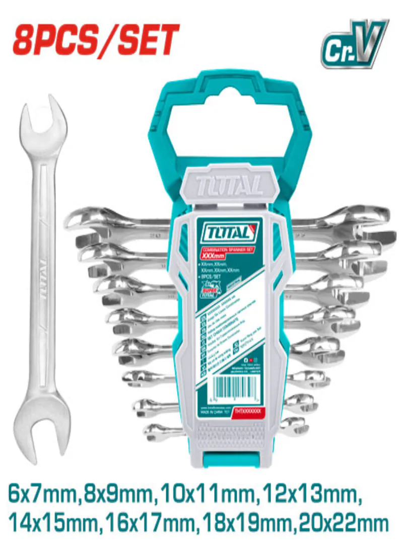 TOTAL 8-Piece Double Open-End Spanner Set – 6–22mm
