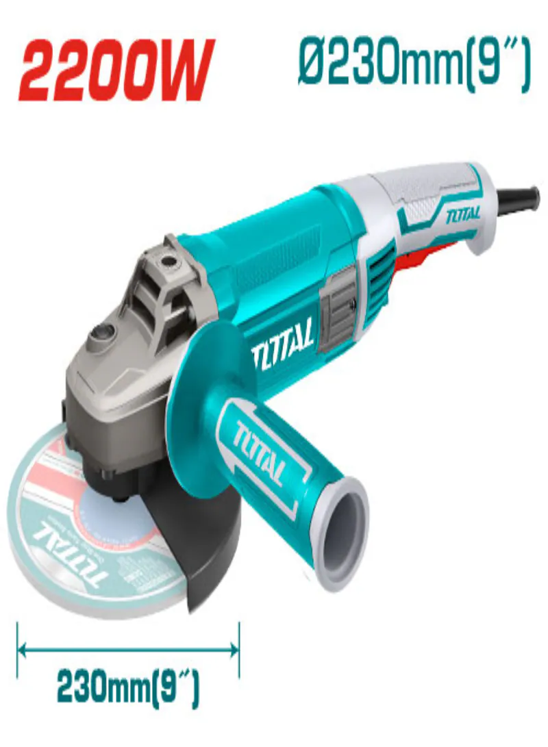  TOTAL 2200W 9" Industrial Angle Grinder – 230mm Heavy-Duty Grinder with Auxiliary Handle