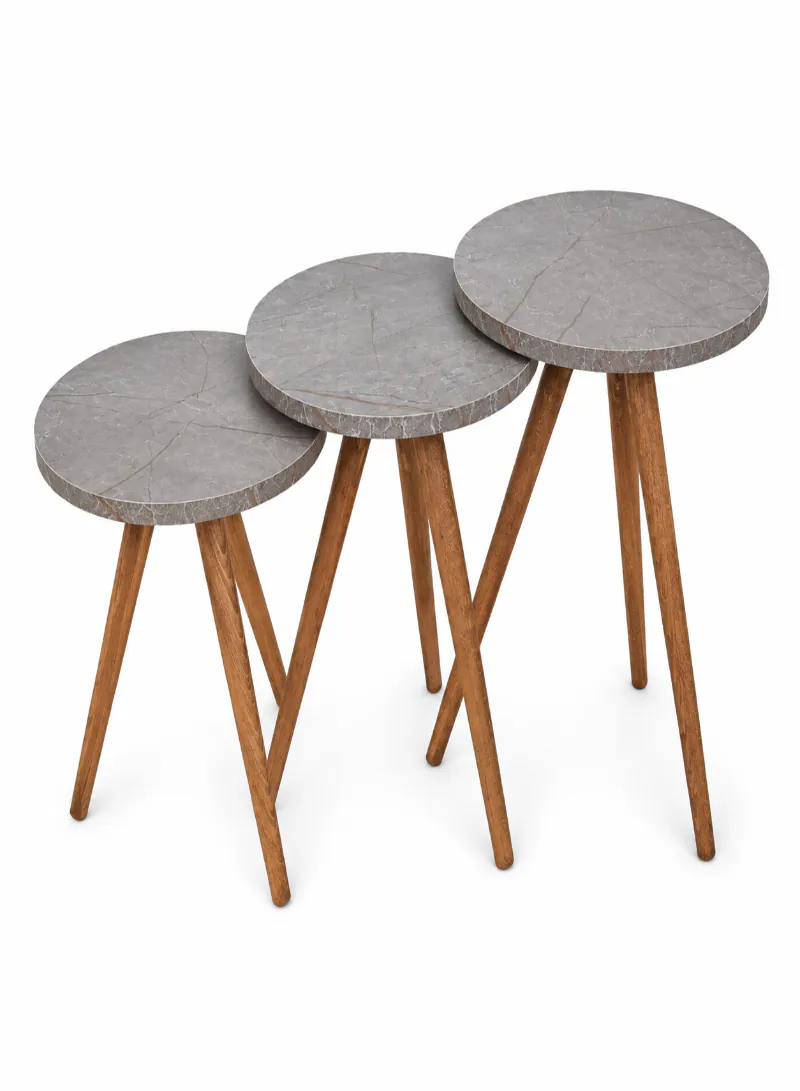 Grey Center Table with 3 Nesting Tables – 4-Piece Modern Marble-Effect Table Set 2
