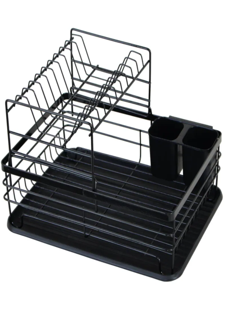 2 Tier Dish Rack with Tray – Black