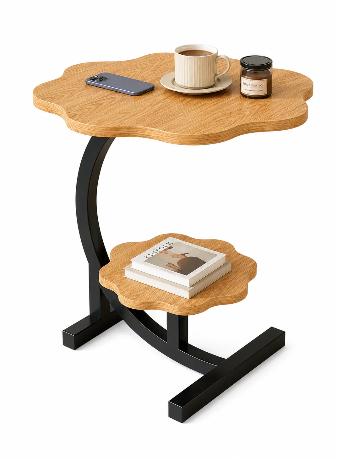 2-Tier C-Shaped Side Table with Marble-Look Shelves – 62 × 40 × 30 cm 4