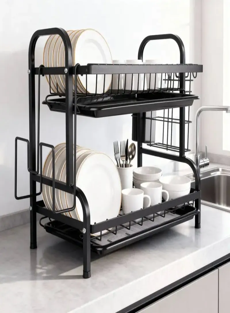 2-Tier Steel Dish Drying Rack – Space-Saving & Heavy-Duty Design