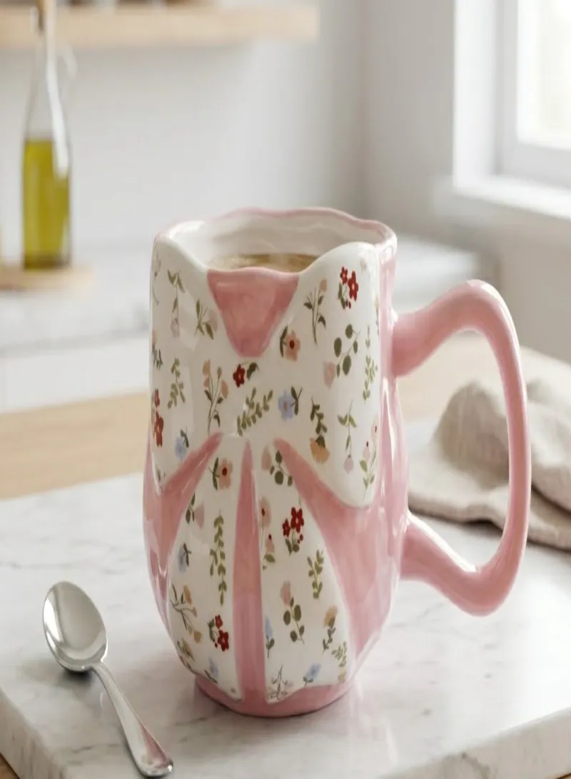 Elegant Floral Bow Ceramic Mug with Handle – Cute Coffee & Tea Cup for Home & Office 7