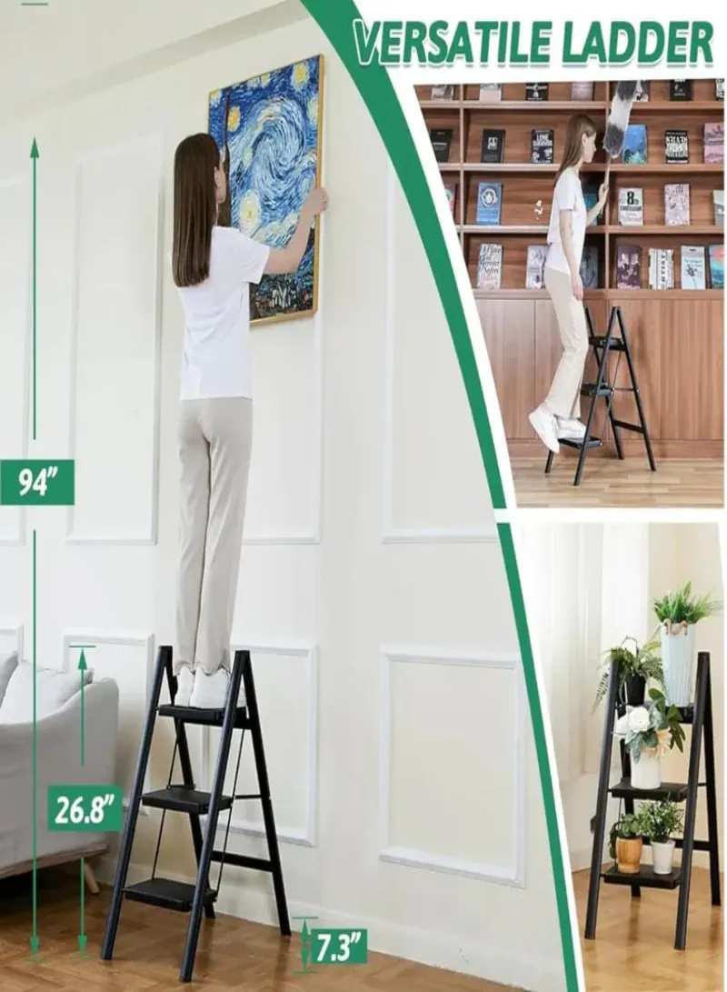 3 Step Folding Ladder with Anti-Slip Wide Pedals 3