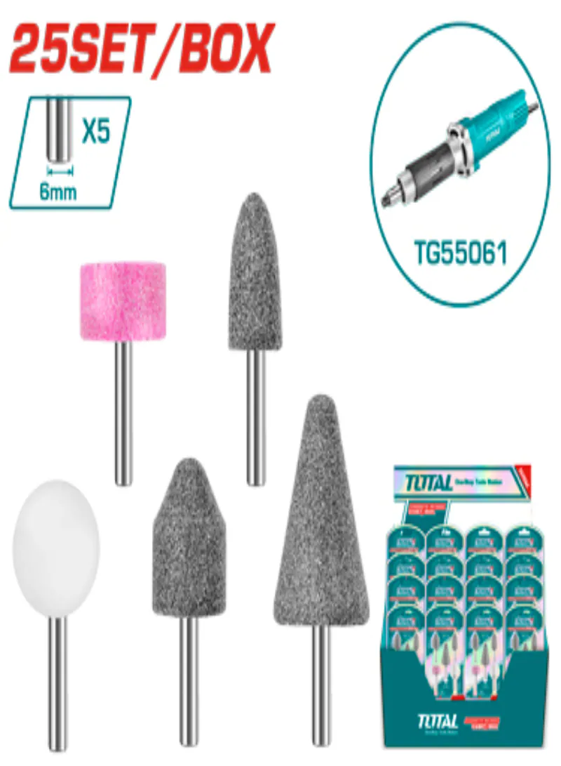 TOTAL 5 PCS Die Grinder Accessory Set – 6mm Mounted Grinding Points for TG55061
