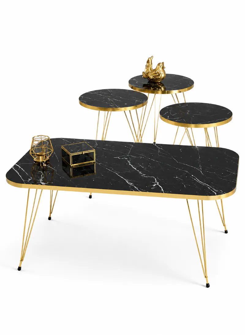 Modern Nesting Coffee Table Set - ( Marble Black - Gold Side) 2