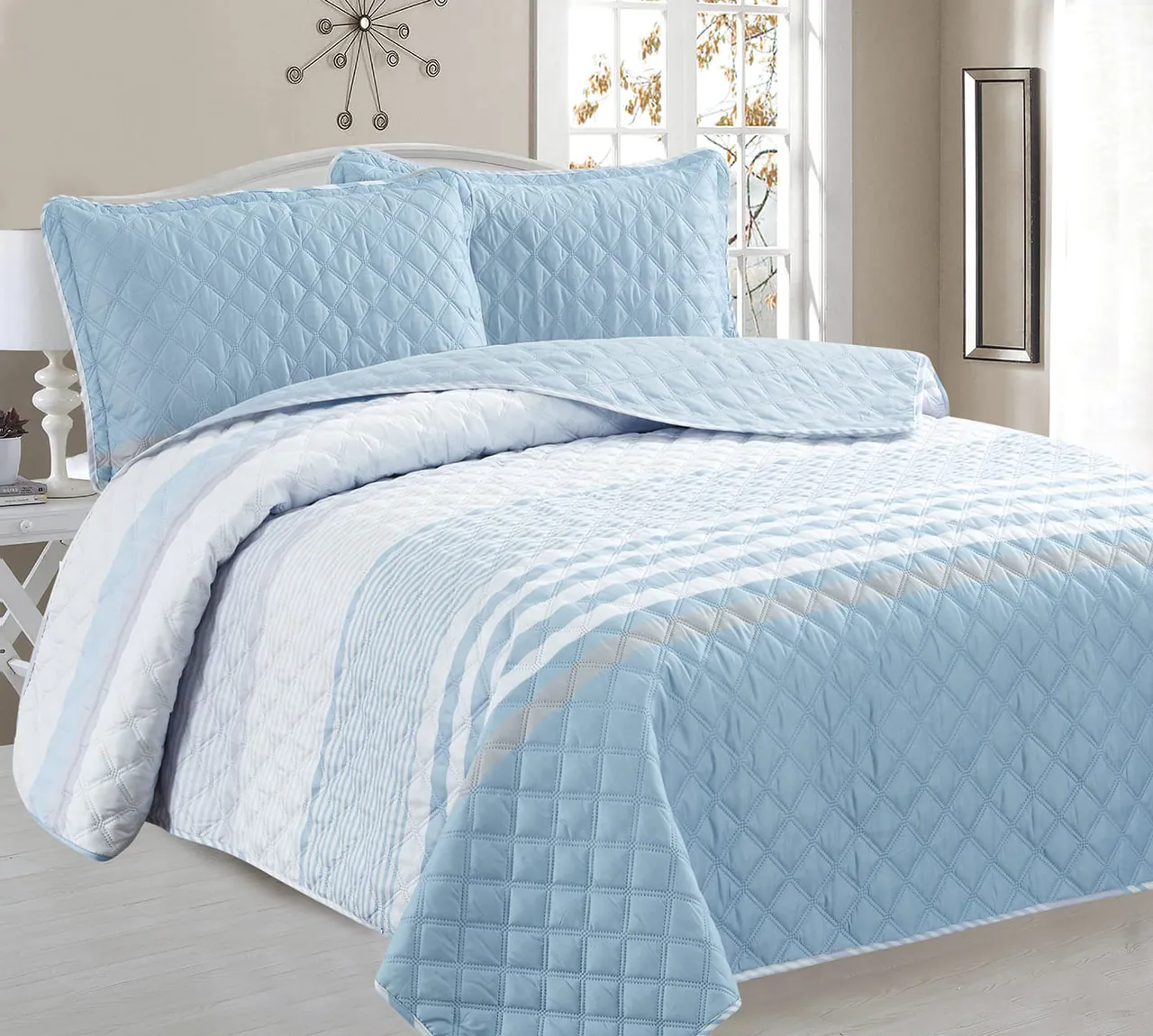  SINGLE - Luxury Quilted Bedspread Set – Soft Modern Comforter Cover-3