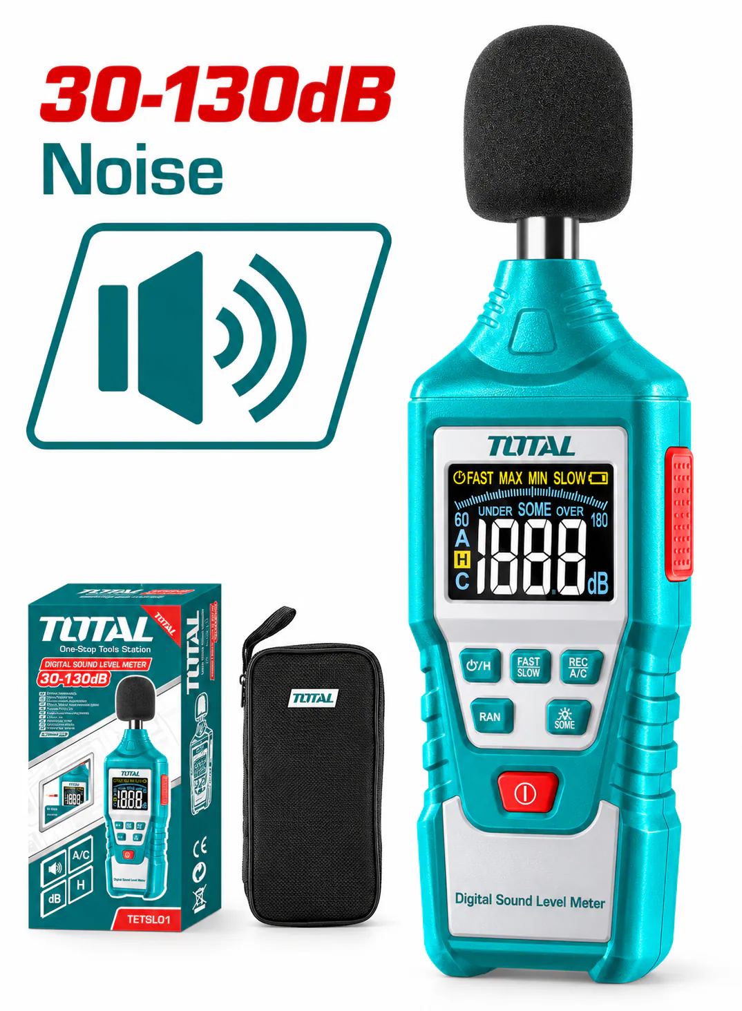 TOTAL Digital Sound Level Meter – 30–130 dB with Carrying Case