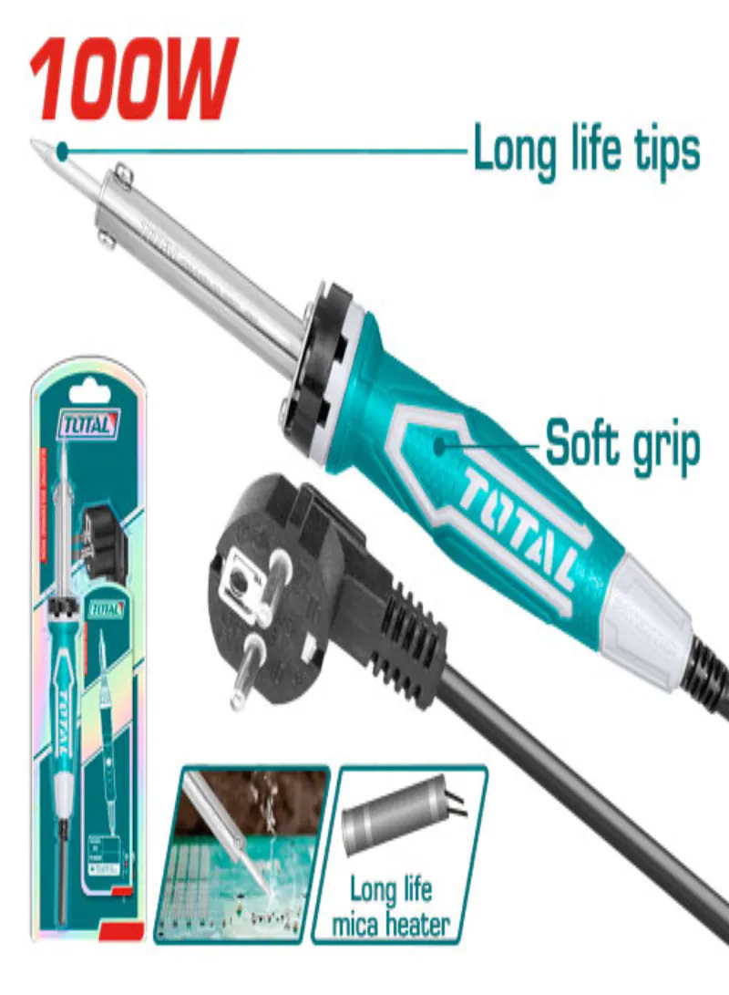 TOTAL 100W Industrial Soldering Iron – Straight Tip Tin Soldering Tool with Replaceable Long-Life Tip