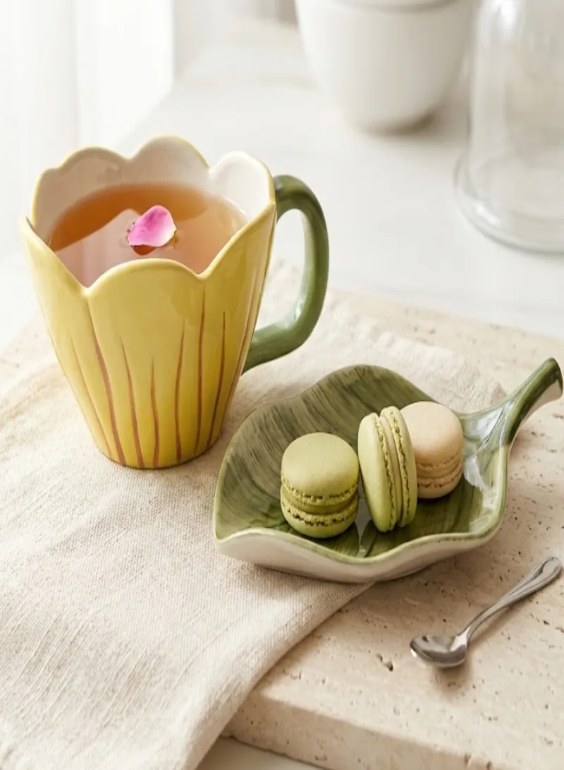 Tulip Ceramic Mug With Saucer – Elegant Coffee Cup Set 300ml 3